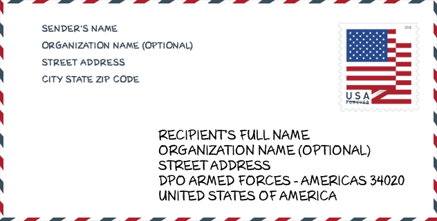 Código Postal: 34020, DPO, AA | Estados Unidos Código Postal