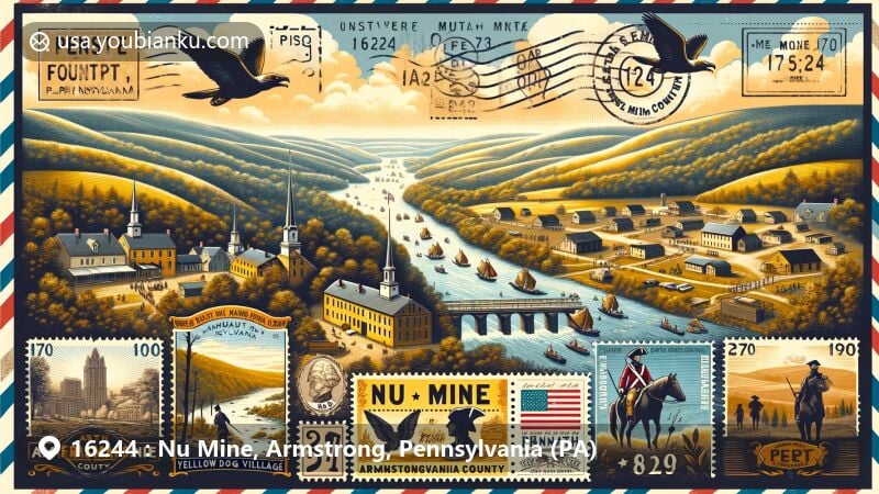 Modern illustration of a rural Pennsylvania town, emphasizing ZIP Code 16244, with a creative and visually striking style, suitable for web use.
