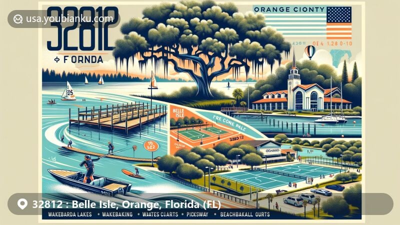 Vibrant illustration of Orlando attractions including Conway Chain of Lakes, Warren Park, Orlando Watersports Complex, and The Florida Mall.
