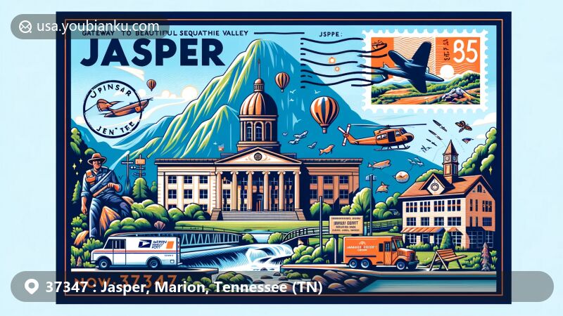 Modern illustration of Jasper, Tennessee, in Marion County, highlighting as the 