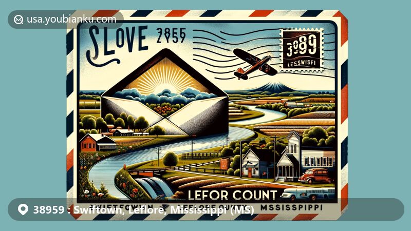现代插图，展示印第安纳州克劳福德县的霍顿镇，突出显示与邮政主题有关，包括邮政编码47140，展示马伦戈洞穴和印第安纳州象征。