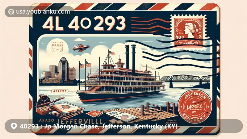 Modern illustration of the Belle of Louisville steamboat in Louisville, Kentucky, portraying a red and white color scheme symbolizing the city's rich heritage and connection to the Ohio River.