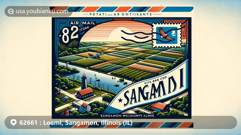 Creative illustration of Loami, Sangamon County, Illinois, merging regional and postal themes with Nipper Wildlife Sanctuary and ZIP code 62661 in focus.