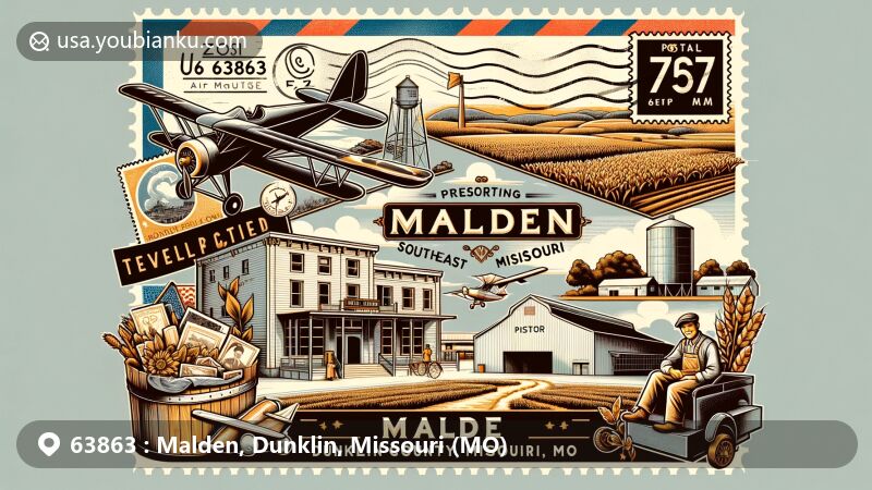 Modern illustration of Malden, Massachusetts, capturing iconic landmarks and historical sites, reflecting the city's rich cultural heritage.