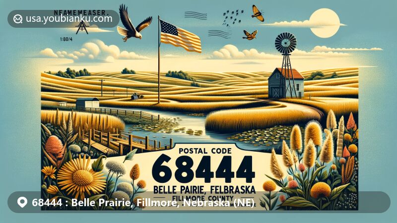 这幅现代插图展示了印第安纳州克劳福德县的霍顿，突出了以邮政主题为特色，包括邮政编码47140，展示了马伦戈洞穴和印第安纳州各种象征。