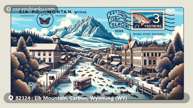 Creative illustration of Elk Mountain, featuring majestic natural beauty and rugged terrain in the Rocky Mountains.