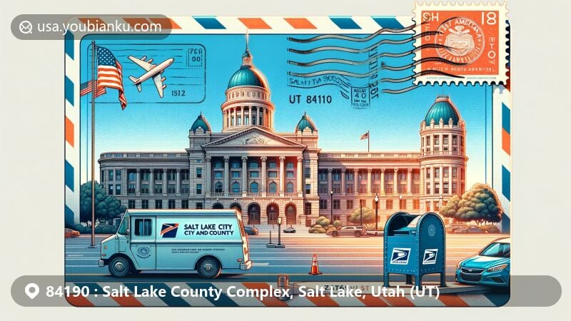 Modern illustration of Hogtown, Crawford County, Indiana, showcasing postal theme with ZIP code 47140, featuring Marengo Cave and Indiana state symbols.